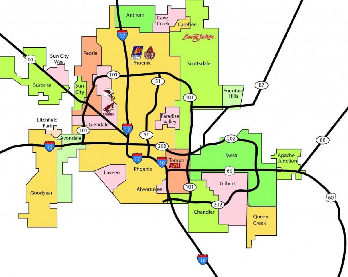 फीनिक्स मेट्रो क्षेत्र का नक्शा