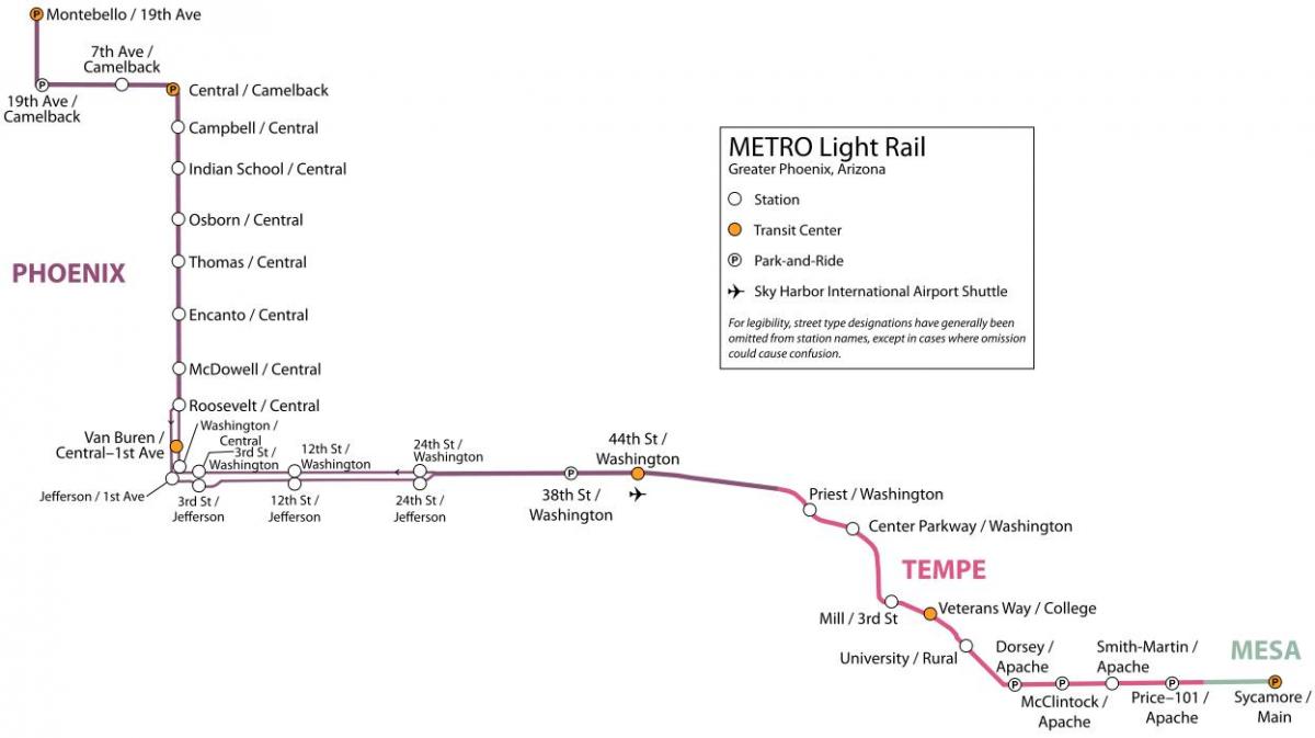प्रकाश रेल मानचित्र फीनिक्स