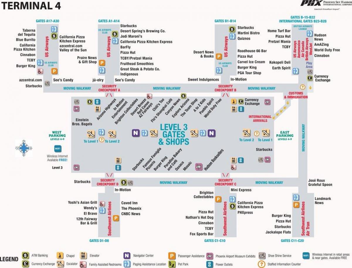 फीनिक्स हवाई अड्डे के नक्शे टर्मिनल 4